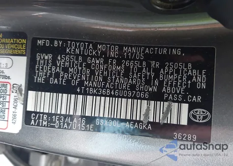 2006 Toyota Avalon Xl/Xls/Touring/Limited из США, поврежденный, VIN 4T1BK36B46U097066